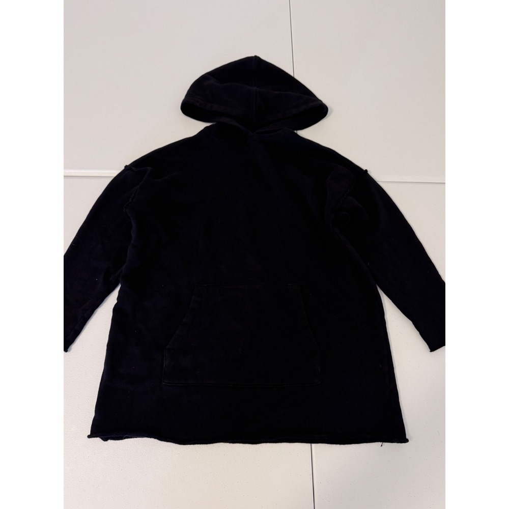 Eileen Fisher Black Organic Cotton Fleece Oversized Hoodie Tunic XS k3 - Picture 3 of 8